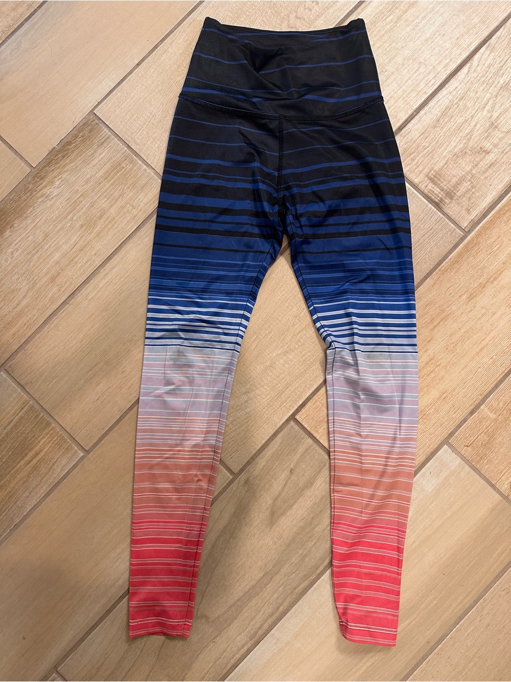 Beyond Yoga Black and Blue Striped Leggings